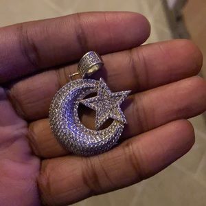 Real silver star and moon